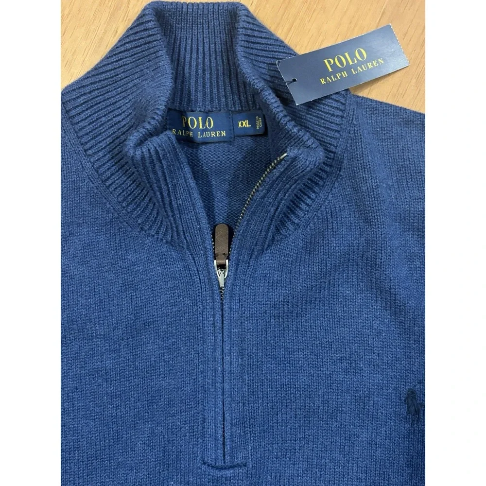 New Polo Ralph Lauren 1/4 Zip Mens XXL Blue Quarter Zip Sweater Pullover NWT